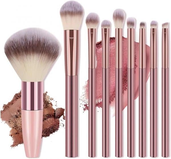 Set di 9 pennelli da trucco per fondotinta, ombretto, liquidi, crema e cipria, per lucidatura, sfumatura e viso